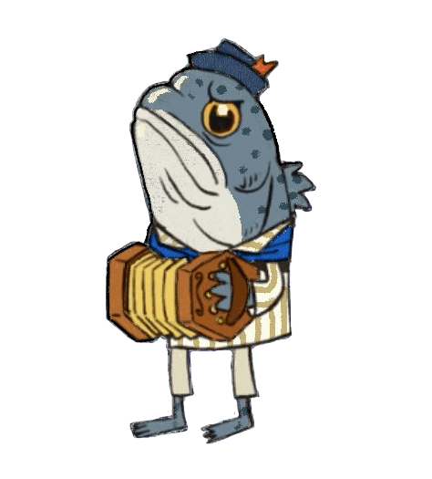 a fish in a hat playing a concertina